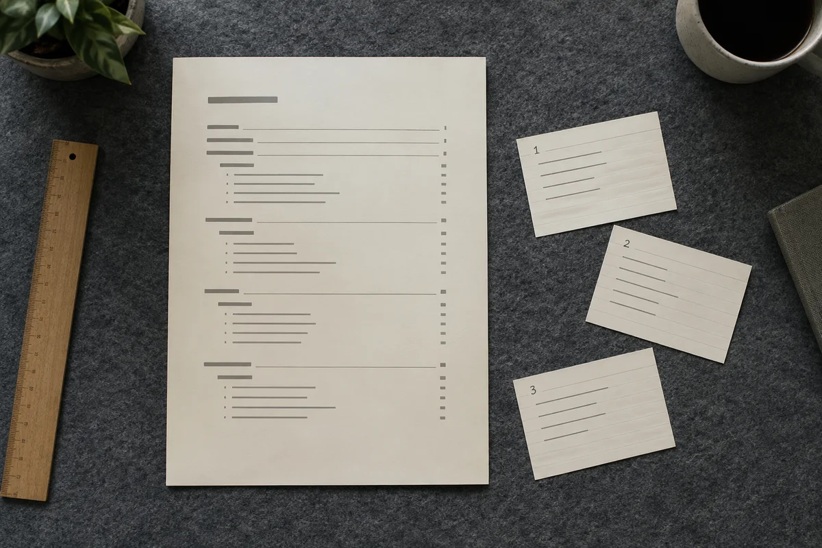 Planning a document contents page with grouped entries
