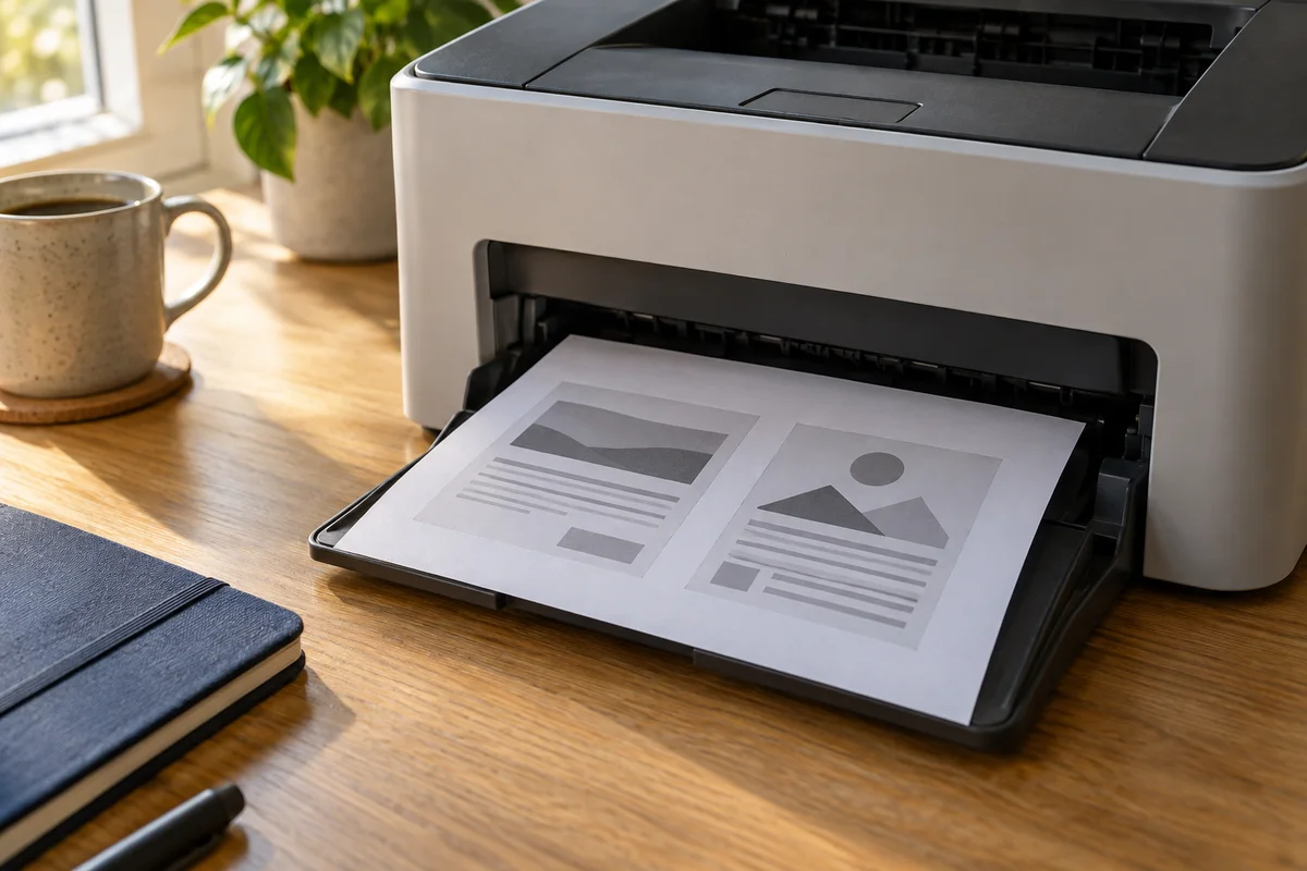 Two reduced document pages arranged on one printed sheet