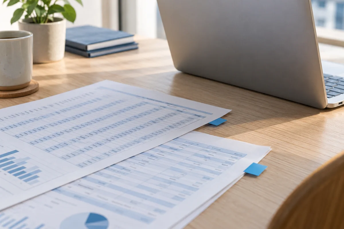 Financial tables beside a laptop before spreadsheet extraction