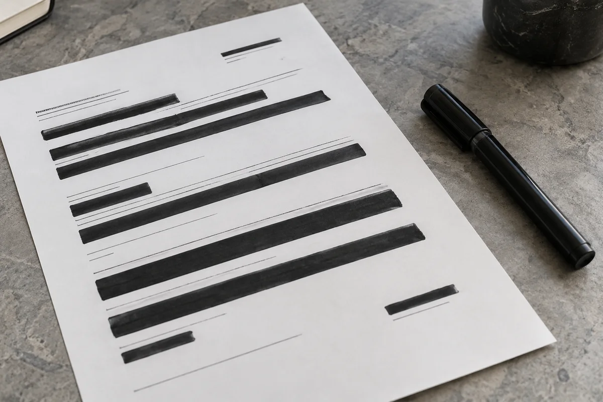 A fictional page with marked private areas